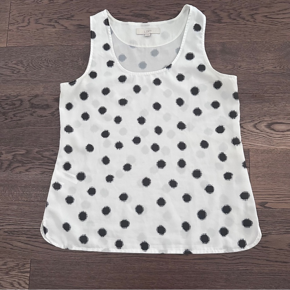 LOFT Black and White Polka Dot Sleeveless Tank Top